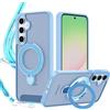 Meeter Cover per Samsung Galaxy A55, Custodia Cavalletto Antiurto Sottile Traslucida Opaca Posteriore PC+TPU Bordo Case con Invisibile Magnetica Girevole Anello Supporto, blu