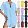 Generic Abito da donna estivo a maniche corte, in tinta unita, corto, con bottoni, casual, scollo a V, estivo, elegante, per il tempo libero, Nero , 3XL