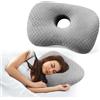 PORFOYO Cuscino per Dormire sul Fianco, Piercing Cuscino con Foro, Guanciale Letto Ergonomico, Cuscino Cervicale per Dormire, Sollievo da Dolore a Orecchio e CNH, Riduce la Pressione sull'Orecchio, Grigio