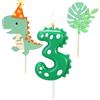 BOBOZHONG Candele di Compleanno,Candele di Compleanno con Dinosauro,Candela Numero 3,con 2 Pezzi di Cake Topper,per Ragazzi Ragazze Adulti Festa a Tema Dino Celebrazione Forniture