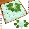 COSORO 25 x Rose Artificiali Verde Chiaro con Stecchetti per Torta di Compleanno, Matrimonio, Festa in Giardino, Artigianato, Doccia di Nozze, San Valentino