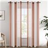 EMEMA Tende a righe trasparenti con occhielli Tende in voile Soggiorno moderno Set di 2 tende Camera da letto Trasparente con motivo Tenda a righe semitrasparente 140 x 245cm Bianche e Marrone