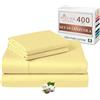 Pizuna Linens Pizuna Set lenzuola letto matrimoniale Cotone 140x200 cm Giallo Morbido, 400 fili con trama Sateen in 100% Cotone a fiocco lungo Completo lenzuola con 1 lenzuolo con angoli, 1 lenzuolo sopra, 2 federe