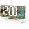 KOSUMOSU Doppia sveglia da scrivania dorata da 6,7 pollici con dimmer, 12/24 ore, secondi, data, giorno della settimana, temp, orologio digitale a LED per camera da letto, calendario digitale