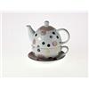 Riyashop - Set da tè con teiera, tazza e piattino, colore: Bianco