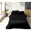 IlGruppone Set Lenzuola 100% Cotone Di Flanella Completo Letto Made In Italy Anti-Pilling Tinta Unita Lenzuolo Sopra Sotto Federe (Francese, Nero)