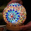 HAIDOLIANG Lampada da tavolo turca (D: 11,9 cm x H: 13,2 cm), lampade in vetro mosaico con base in legno, lampade da comodino Tiffany, alimentazione USB, lanterna marocchina per decorazioni per