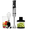 Mellerware - Frullatore a Immersione multifunzione Spiro! | 1000 W | Velocità regolabile + TURBO | Minipimer piccolo 3in1 | 4 lame | Acciaio Inossidabile | Tritaghiaccio | 3 accesori | Nero