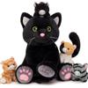 MorisMos Gatto Peluche Gigante XXL, 40cm Nero Mamma con 4 Kawaii Gattini Bambino, Realistico Giocattolo di Peluche Grande Morbido Peluche Regalo per Bambini Compleanno Natale Deco