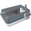 Supfine Lettiera per gatti in acciaio inox XXL, grande capacità, in acciaio inox con bordo alto, resistente agli odori, grande con paletta per lettiera e tappetino antiscivolo (grigio, 60 x 40 x 30 cm, XXL)