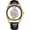 RORIOS Orologio Minimalista da Uomo Orologio da Polso Quarzo Analogico Orologio Semplice Lavoro Orologio Scheletro Cinturino in Pelle Oro Nero