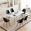 H.J WeDoo Tavolo da Pranzo Allungabile Con 6 Sedie, Rettangolare per Soggiorno, Cucina, Ufficio (120-160 cm, Tavolo Bianco + Sedie Nere)