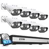 ZOSI 5MP Kit di videosorveglianza PoE Esterno, 16CH 4K NVR con 4TB HDD, 8x 5MP Telecamera PoE, AI Rilevamento di Persone e Veicoli, Audio Bidirezionale, Visione Notturna a Colori, C182