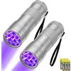 LEAGY 2 Confezione 12 LED 395nm Mini Torce UV con Batterie - Rilevatore di Urina per Animali Domestici, per la Rilevazione di Contromarche, Banconote, Verifica dei Documenti, ecc (Argento)