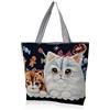 WisePoint Borse Tote, Borsa di Tela Tote con Cerniera Cute Borsa a Mano per le Donne, Borsa Grande con Stampa Animale per Viaggi, Shopping, Biblioteca (Gatto)