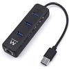 Ewent EW1140 Hub USB 3.0 a 3 porte e 1 porta LAN RJ45 10/100/1000 Gigabit per Utrabook, Notebook e PC desktop, Nero