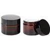 Upstore 2 barattoli di vetro ambrato da 50 ml con coperchi neri e fodera interna vuota riutilizzabile contenitore cosmetico vaso da viaggio bottiglia campione per lozione crema polvere