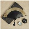 SHTGOI Ventaglio pieghevole in seta di bambù, stile cinese, vintage, tasche cave, in bambù, con nappe, per feste, matrimoni, regali, 21 cm, oro+scheletro nero 7#