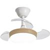 Ventilatore da soffitto NARVI METAL, bianco + colore Legno di faggio, con 3 pale retrattili trasparenti, motore 30W DC, LED 36W x2 Dimmerabile in intensità e colore (CCT). Memoria e controllo. Rif. -