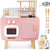 Mamabrum Retrò cucina giocattolo per bambini - Gioco di Ruolo Completo con Grembiule e accessori cucina - Stile Vintage - Adatto dai 3 anni - Colore Rosa
