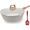 AIKENBBKK Padella Antiaderente padella 28cm Professionali con Manico Rimovibile, Alluminio Padella con Coperchio Compatibile con tutte le stufe, forno sicuro (Bianco)