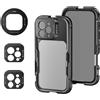 NEEWER 16 Pro Max Cage, Stabilizzatore Video per Telefono Compatibile con iPhone 16 Pro Max con Adattatore Filtro 67mm, Backplate Lente 17mm, Adattatore Obiettivo T Mount Compatibile con Moment,PA074