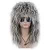 VGbeaty Parrucca lunga ricci Glam Punk Rock per uomo e donna Grigio Gradiente Bianco per Halloween
