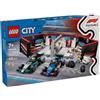 Lego city 60444 garage con monoposto mercedes-amg e alpine f1, auto da corsa giocattolo con 6 minifigure, regalo bambini 7+