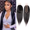 Huarisi 2x6 Lace Closure Human Hair Sew in 14 Inch Straight Braizlian with Baby Hair Transparent Lace Bleached Knots Natural Hairline Free Part Density 150%