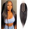 Huarisi 2x6 Closure Human Hair 12 Inch Brazilian Virgin Straight Free Part Closure with Baby Hair Swiss Transparent Lace Sew in Natural Colour