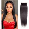 Huarisi 4x4 Lace Closure 16 Inch Straight Human Hair Free Part 12A Brazilian Virgin Hair Closure with Baby Hair Bleached Knots Transparent Lace Sew in Natural Hairline Density 150%