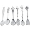 Fdit 6er/set posate Vintage cucchiaino da caffè lavorata Dessert da tè di frutta forchetta Royal metallo mini stoffa piatti frutta Cucchiaio