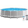 Intex 26726NP Piscina Fuori Terra Prisma Frame Rotonda Pompa Filtro 3785 L-h Scaletta Telo Base e Copertura 16805 L Acciaio e PVC Grigio 457x122 cm 457x122 cm Con Pompa Filtro