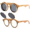 SOLEYL Roby - Occhiali da sole rotondi in legno, fantasia, taglia unica, colore: marrone, unisex, Taille Unique