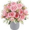 Pusuny Bouquet di peonie artificiali in seta, bouquet di peonie finte, 4 fasci di composizioni floreali per casa di fattoria, bohémien, centrotavola per matrimoni, in plastica, per decorazione di vasi (rosa