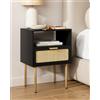 HEYZOEY Comodino in rattan, comodini neri, tavolino piccolo con cassetto, comodino, tavolino con cornice dorata per camera da letto, soggiorno