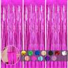 COSORO 3 tende a frange in lamina metallizzata rosa shocking glitterate porta, sfondo per feste, 1 x 2 m, con nappe, decorazioni per ragazze, compleanni, addio al nubilato e Barbie