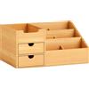 HOMCOM Organizer da Scrivania in Bambù con 2 Cassetti e 7 Scomparti Portaoggetti, 33x20.5x15.5 cm | Aosom Italy