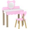 AIYAPLAY Set Frisiertisch con Sgabello per Bambini, Specchio da Trucco, Design Orsetto, Cassetto, MDF, Rosa | Aosom Italy
