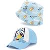BlueY Set Cappello Bucket e Berretto per Bambini | Stampa Completa dei Personaggi Bandit & Chili in Blu per Ragazzi e Ragazze | Berretto Unisex per Bambini con Cinturino Regolabile