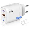 Three Stars Caricatore USB C 30W 2 Porte - Tipo C + Tipo A con QC 3.0 - Caricabatterie Rapido Multiplo per iPhone + Galaxy + Xiaomi - Certificato CE - Colore Bianco | 3‑Stars