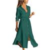 SYDUZAX Abito Camicia Donna Abito Lungo Cotone Lino con Bottoni Maniche Lunghe Abito Lungo Casual Estivo Boho Donna Abito Elegante da Spiaggia con Balza per Ufficio Abito da Sera Vintage per Feste