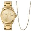 Diesel Orologio Ms9 da uomo, movimento a tre lancette, cassa in acciaio inossidabile dorata da 44 mm con bracciale in acciaio inossidabile, DZ2163SET