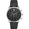 Emporio Armani Orologio Uomo, movimento cronografo, cassa 43 mm in acciaio inox argento con cinturino in pelle, AR11143, Carbone e Nero, 43 mm