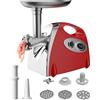 Mioanser Tritacarne Elettrico, 2800 W Max, 3 Dischi Tritacarne in Acciaio Inox, con Accessorio per Salsicce, Velocità di Macinazione 1,5 kg/Min (Rosso)