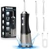 Vexloria Idropulsore Dentale Portatile, 300ML Irrigatore Orale Senza Fili, Water Flosser 3 Modalità E 4 Ugelli, IPX7 Impermeabile Irrigatore Idropulsore Pulizia Denti Ideale per Viaggi a Casa Nero