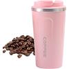 Jiakalamo Tazza termica in acciaio inox, a doppia parete, da viaggio, per caffè, bevande, per caffè freddo e caldo, con coperchio a tenuta stagna (rosa/500 ml)