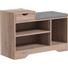 HOMCOM Panca Scarpiera Moderna con 3 Ripiani Aperti e Cassetti, in Legno, Poliestere e Spugna, 76.5x30x52 cm, Grigio | Aosom Italy