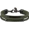 BREIL - Men's Bracelet B Mix Collection TJ3089 - Gioielleria Uomo - Braccialetto per Uomo in Pelle Verde e Acciaio, con Triplo Passante Intorno al Polso - Lunghezza Regolabile da 17 cm a 23 cm