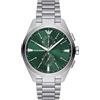 Emporio Armani Orologio da uomo, movimento cronografo, cassa in acciaio inossidabile da 43 mm con bracciale in acciaio inossidabile, AR11480, Argento e Verde, 43 mm